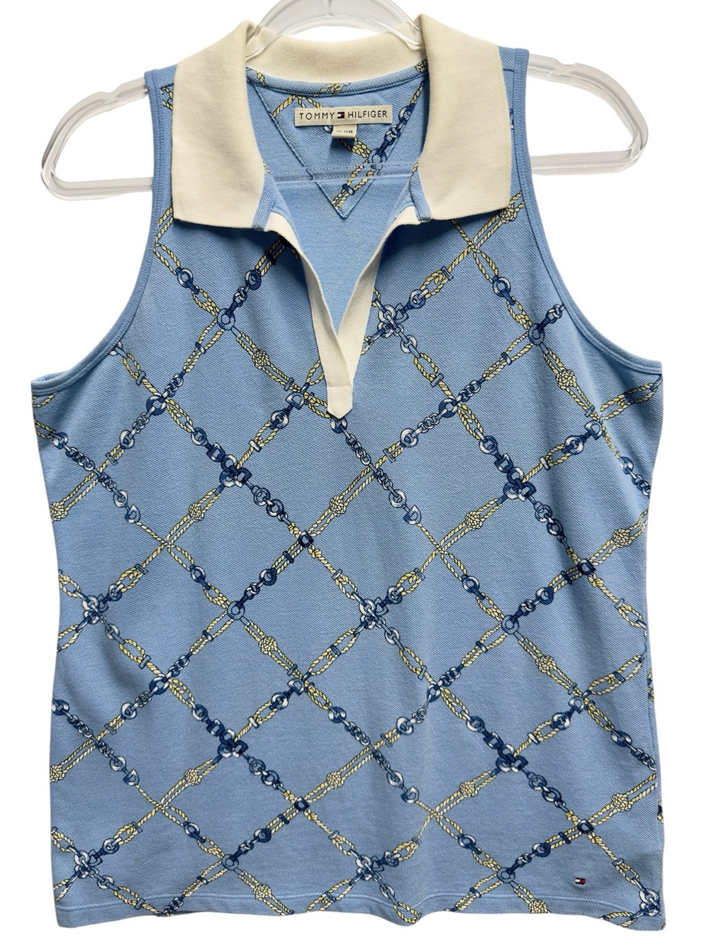Pure Cotton Knit Chain Links Equestrian Sleeveless Polo Tank Top Shirt